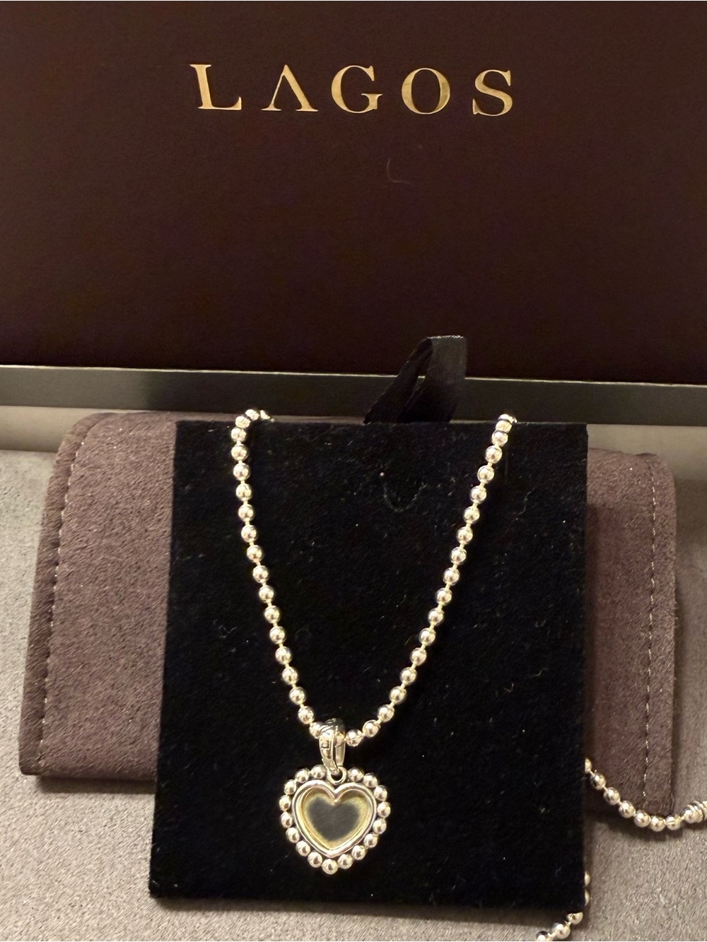 Lagos SIGNATURE CAVIAR  
Two-Tone Heart Charm and Beaded 18” Necklaces